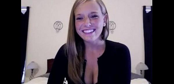  white american girl smiles and shows cleavage at home  -tinycam.org